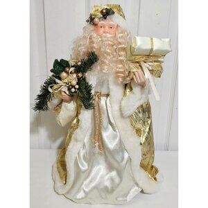 Victorian Gold Santa Claus Tree Topper 17" White Fur Christmas Holiday Figurine